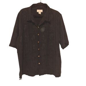 Paradise Collection Black Short Sleeve Button-Up Mens Shirt XXL Silk Blend Coast